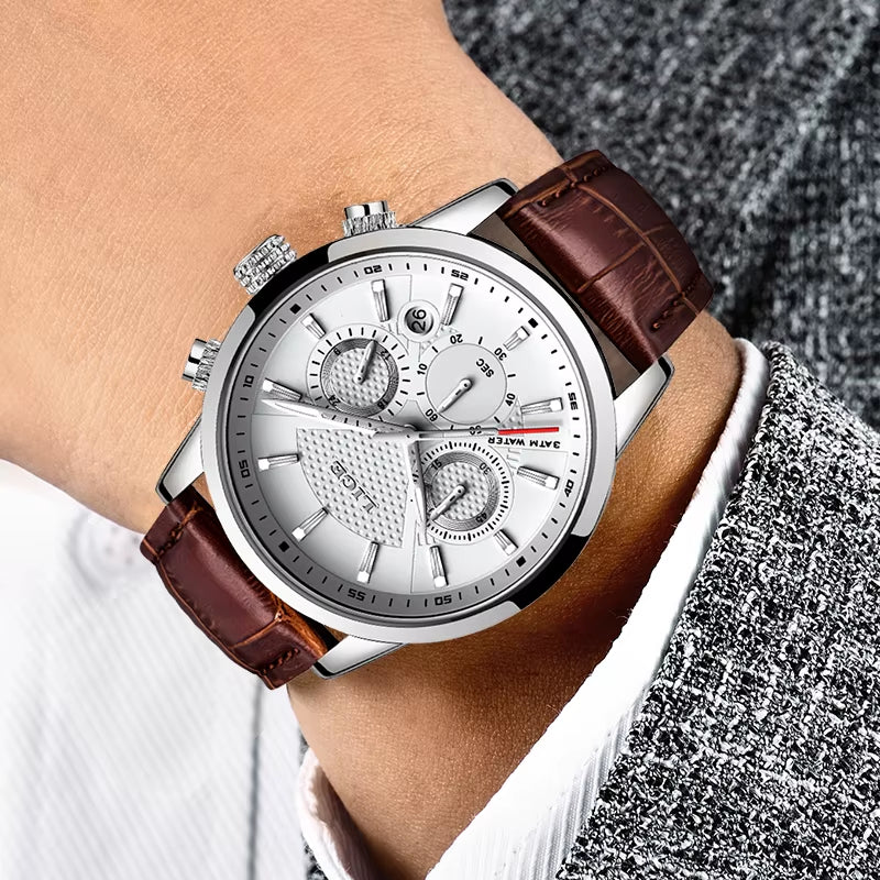 2024 Top Luxury Mens Watch Casual Business Quartz Watches Men Fashion Leather Wristwatch Waterproof Male Clock Reloj Hombre