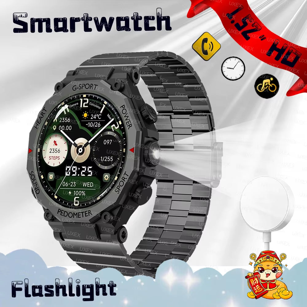 2025 New Flashlight Smart Watches Men 1.52” HD Bluetooth Call Health Tracking Gift for Man Custom Photo Watches Smart Outdoors
