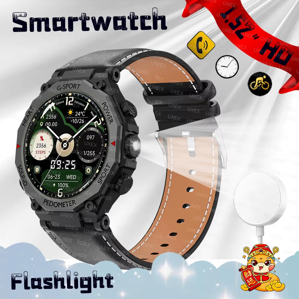 2025 New Flashlight Smart Watches Men 1.52” HD Bluetooth Call Health Tracking Gift for Man Custom Photo Watches Smart Outdoors
