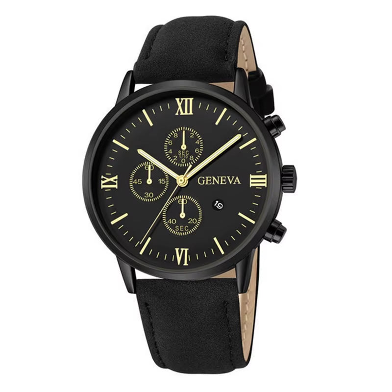 1/3PCS Men'S Watch Casual Leather Band Analog Quartz Watches with Calendar