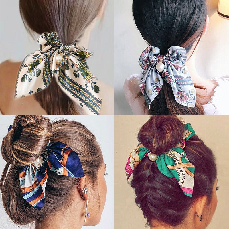 New Pearl Pendant Large Intestine Ring Hair Loop Women's Bundle Hair Knot Big Bow Knot Hair Rope