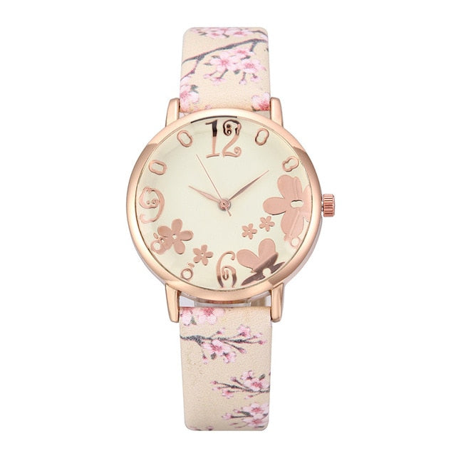 Wtch for women with embossed Colorful flowers small fresh printed belt Fashion Ladies Quartz Watch Exquisite Bracelet watch YE1