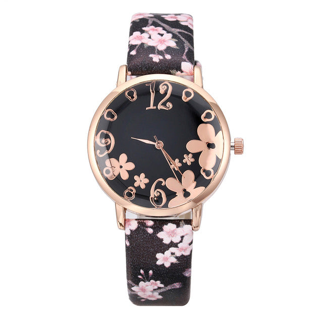 Wtch for women with embossed Colorful flowers small fresh printed belt Fashion Ladies Quartz Watch Exquisite Bracelet watch YE1
