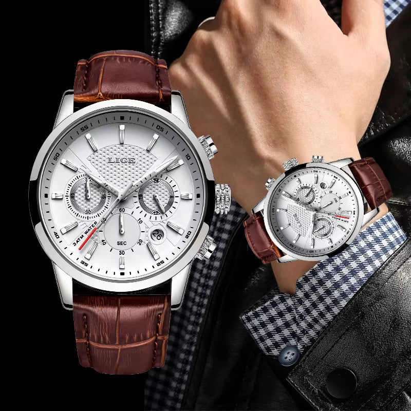 2024 Top Luxury Mens Watch Casual Business Quartz Watches Men Fashion Leather Wristwatch Waterproof Male Clock Reloj Hombre