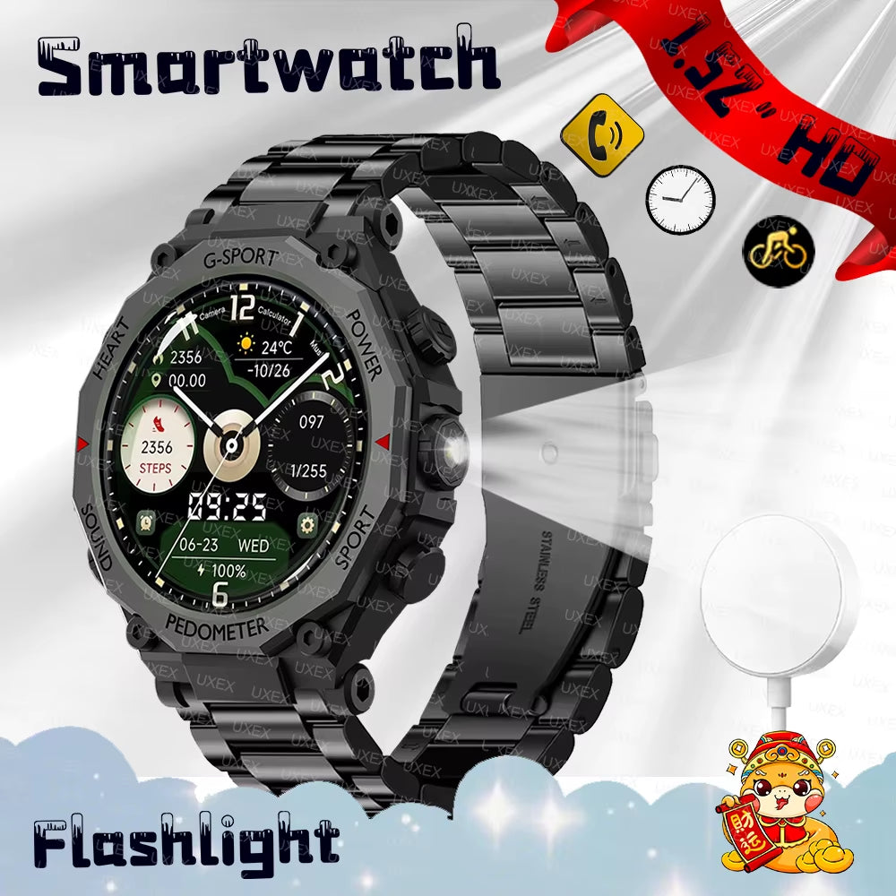 2025 New Flashlight Smart Watches Men 1.52” HD Bluetooth Call Health Tracking Gift for Man Custom Photo Watches Smart Outdoors