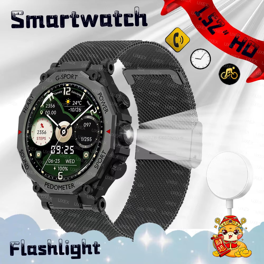 2025 New Flashlight Smart Watches Men 1.52” HD Bluetooth Call Health Tracking Gift for Man Custom Photo Watches Smart Outdoors