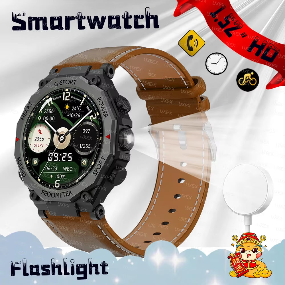 2025 New Flashlight Smart Watches Men 1.52” HD Bluetooth Call Health Tracking Gift for Man Custom Photo Watches Smart Outdoors