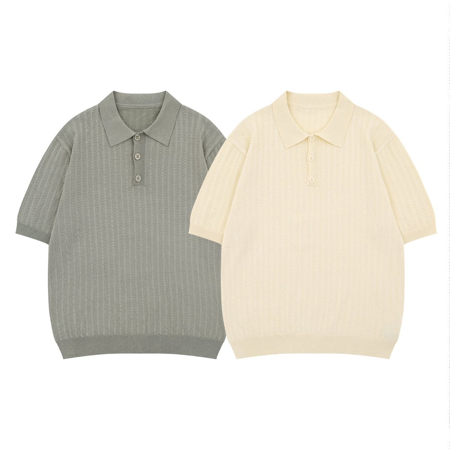 Polo Knit Short Sleeve Top for Men and Women Hollow Out Versatile Tee