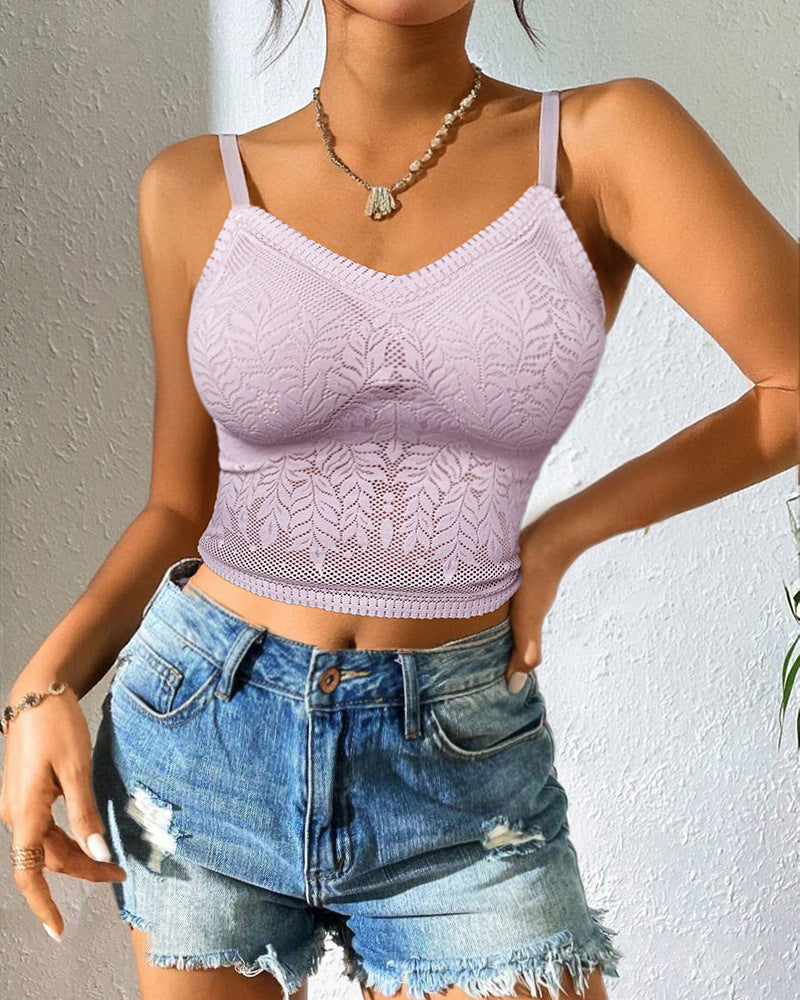 Sensual Lace Soft Support Breathable Bralette Crop Top with Built-in Camisole