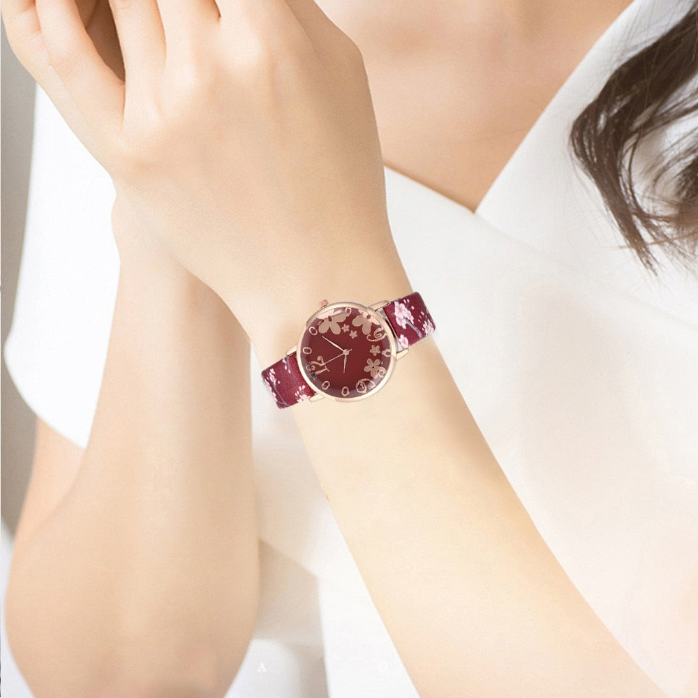 Wtch for women with embossed Colorful flowers small fresh printed belt Fashion Ladies Quartz Watch Exquisite Bracelet watch YE1