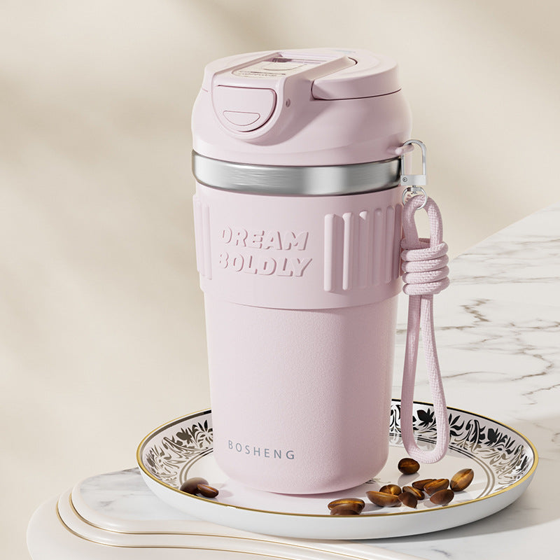 Simple straw thermos cup 316 stainless steel office workers double drink cup 2025 new manufacturers wholesale