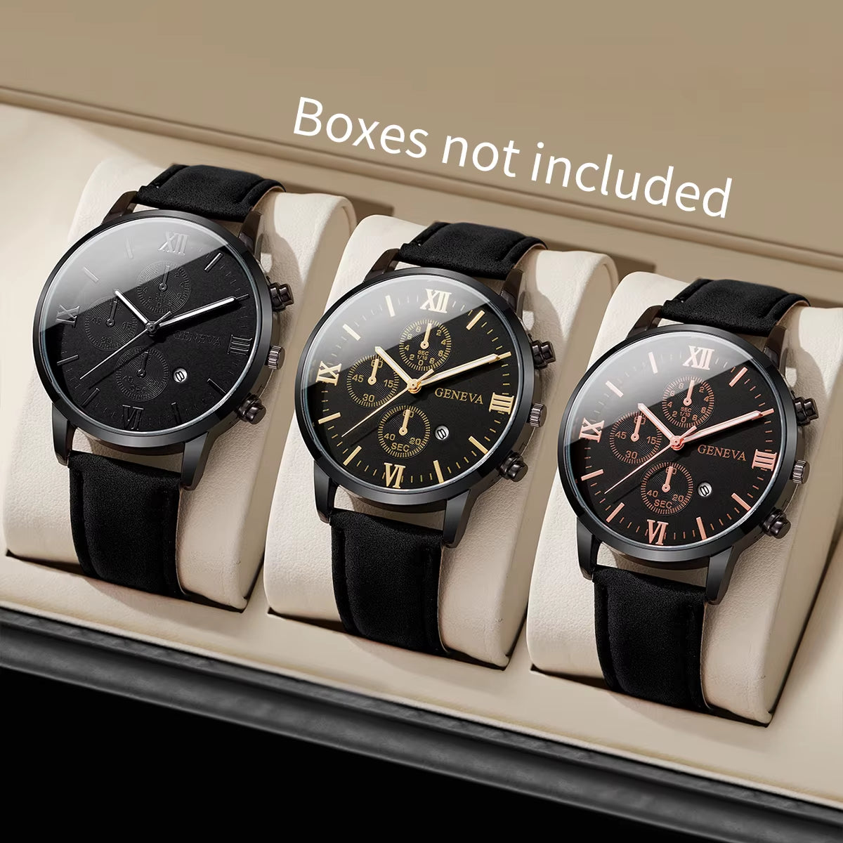 1/3PCS Men'S Watch Casual Leather Band Analog Quartz Watches with Calendar