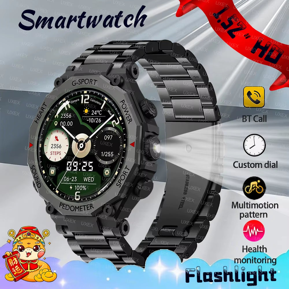 2025 New Flashlight Smart Watches Men 1.52” HD Bluetooth Call Health Tracking Gift for Man Custom Photo Watches Smart Outdoors