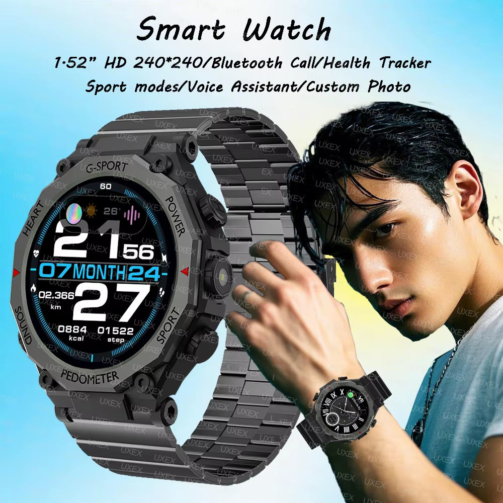 2025 New Flashlight Smart Watches Men 1.52” HD Bluetooth Call Health Tracking Gift for Man Custom Photo Watches Smart Outdoors