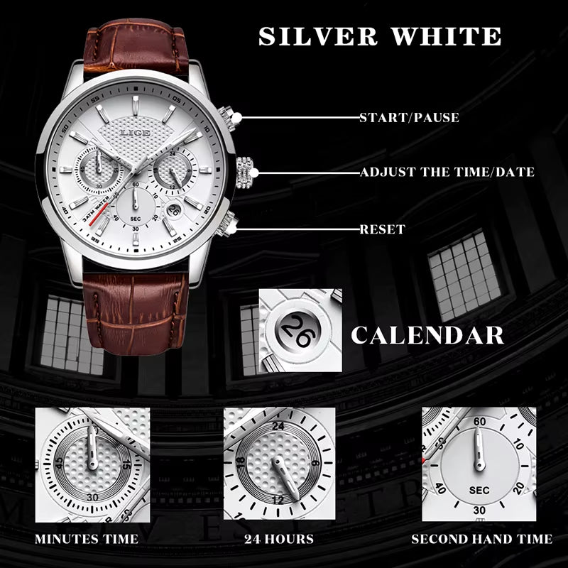 2024 Top Luxury Mens Watch Casual Business Quartz Watches Men Fashion Leather Wristwatch Waterproof Male Clock Reloj Hombre