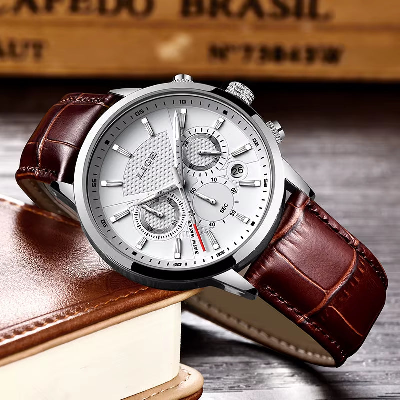 2024 Top Luxury Mens Watch Casual Business Quartz Watches Men Fashion Leather Wristwatch Waterproof Male Clock Reloj Hombre