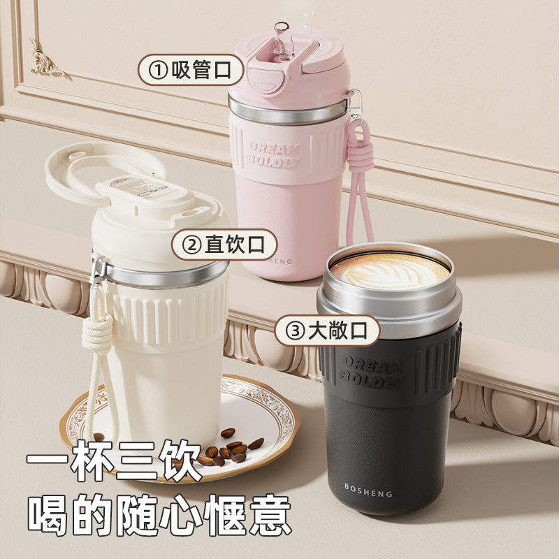 Simple straw thermos cup 316 stainless steel office workers double drink cup 2025 new manufacturers wholesale