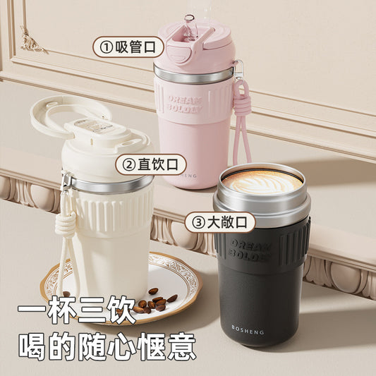 Simple straw thermos cup 316 stainless steel office workers double drink cup 2025 new manufacturers wholesale
