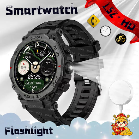 2025 New Flashlight Smart Watches Men 1.52” HD Bluetooth Call Health Tracking Gift for Man Custom Photo Watches Smart Outdoors